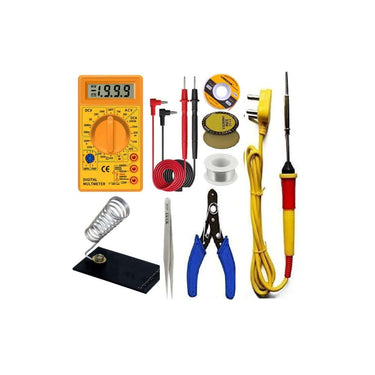 LXINDIA soldering iron GUNK Solder Iron kit Multimeter Wire cutter Iron Stand Soldering Paste Soldering Wire Tweezer (8 In 1 Combo)