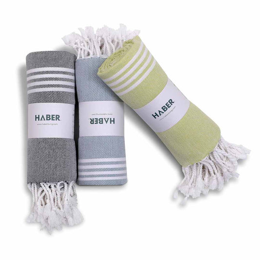 LX INDIA Towels HABER - Premium Basic Large 100% Cotton Towel (152Cm X 76Cm) Soft Towels for Bath Large Size Quick Dry Pack of 3pcs -Grey/Sea Glass/Pastel Green