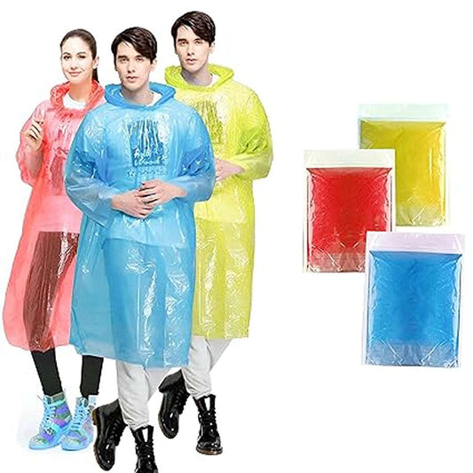 LX INDIA RainCoat HACER Disposable Raincoat Poncho with Hood Raingear Travel Rainsuit Barsaati Water Resistant Rainwear for Men Women (Random, Pack of 3)