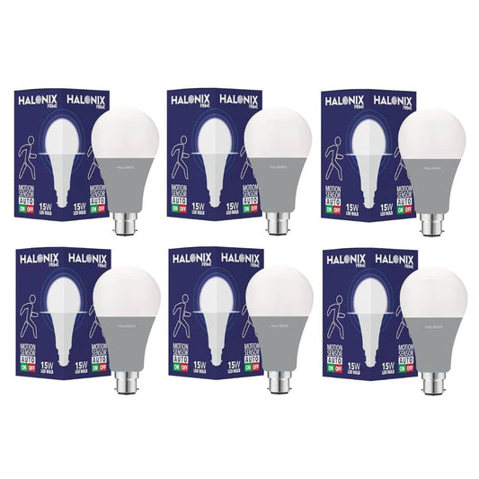 LX INDIA Motion Sensor Lights Halonix 15W Motion Sensor Led bulb | Color-6500K White | Auto on- Auto Off light | Motion sensor light | Pack of 6 | Base-B22