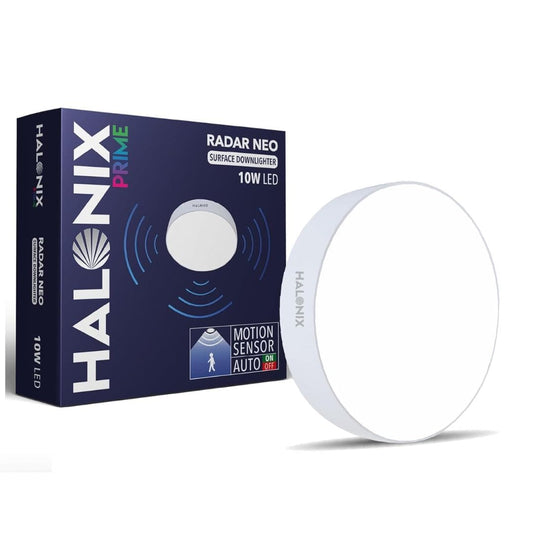 LX INDIA Motion Sensor Lights Halonix Motion Sensor 10W 6500K White Radar neo Surface Polycarbonate downlighter | No False Ceiling Required | Auto on- Auto Off Ceiling Light | Surface Mounted LED Down Light for Ceiling | Pack of 1