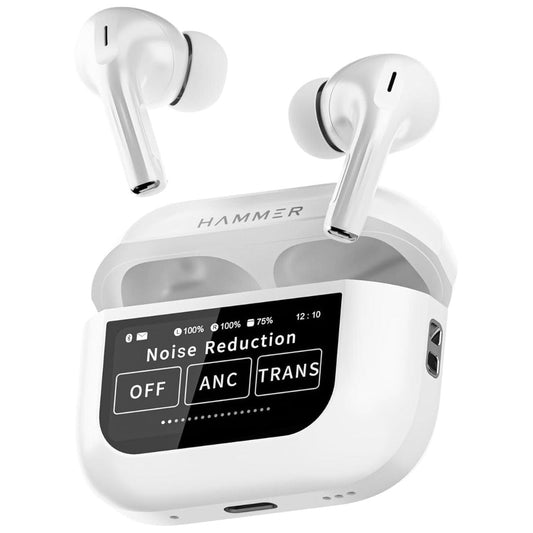 LX INDIA Earbuds White HAMMER Screen TWS, ANC (32dB), Smart Touch Display True Wireless Buds