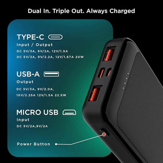 LX INDIA Power Bank Hammer Ultra Charge 20000mAh 22.5W Power Bank 20W (Black)