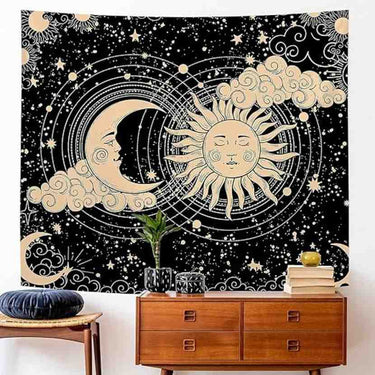 LXINDIA Wall Hanging HASTHIP Sun and Moon Tapestry Aesthetic Sun Moon Tapestry Black  Wall Hanging