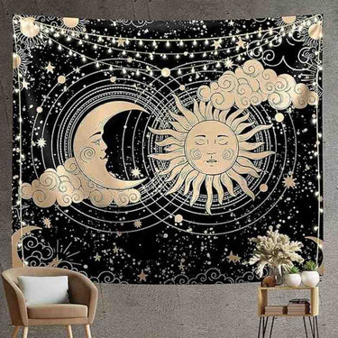 LXINDIA Wall Hanging HASTHIP Sun and Moon Tapestry Aesthetic Sun Moon Tapestry Black  Wall Hanging