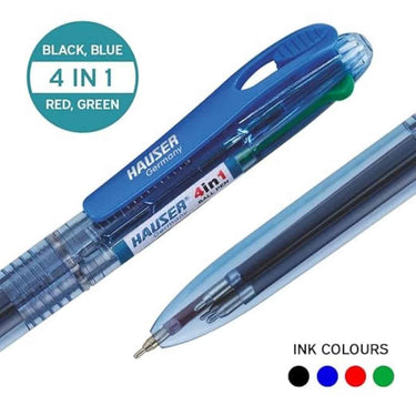 LXINDIA Pens Hauser 4 In 1 Retractable Ball Pen Box Blue Black Red Green Ink 5 Pens