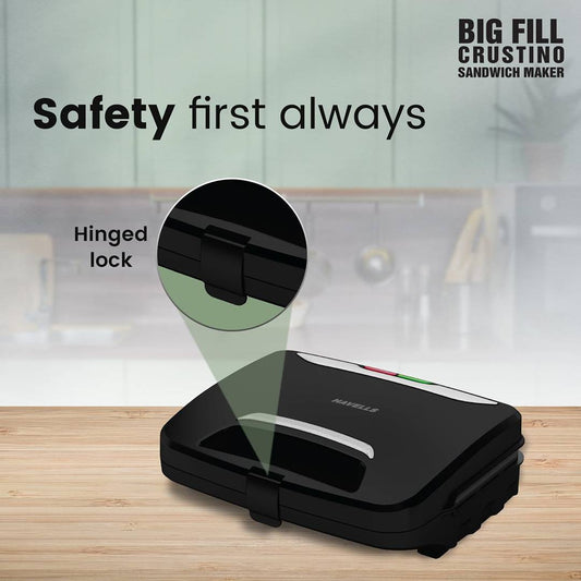 LX INDIA Electric Toaster Havells Big Fill Crustino Sandwich Maker 900W with Food Grade Non Stick Coated Sole Plates Heat Resistant Backlite Body
