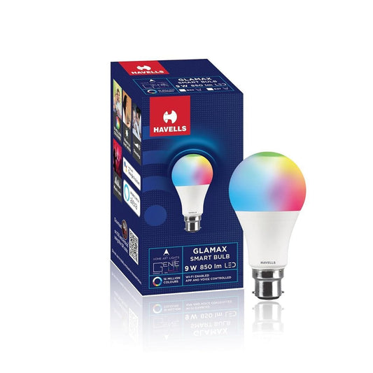 LX INDIA smart bulb Havells Glamax 9W B22 WiFi LED Smart Bulb with Music Sync Function, Compatible with Amazon Alexa and Google Assistant (16M Colours)