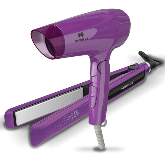 LX INDIA Hair Dryer and Hair Straightener Combo Havells HC4025 Limited Edition Styling Pack Combo (1200 W Dryer + Straightener (Purple)
