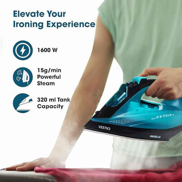 LXINDIA Cloth Iron Havells Vestio Steam Iron Press 1600 Watts With Anti Drip Self Cleaning Function (Blue)