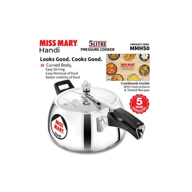 LXINDIA cookware Hawkins 5 Litre Miss Mary Handi Pressure Cooker Silver (MMH50)