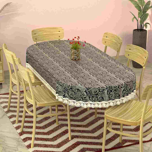 LXINDIA Table Cloth Heart Home Oval Waterproof 6 Seater Dining Table Cover with Wavy Border (Black Silver)