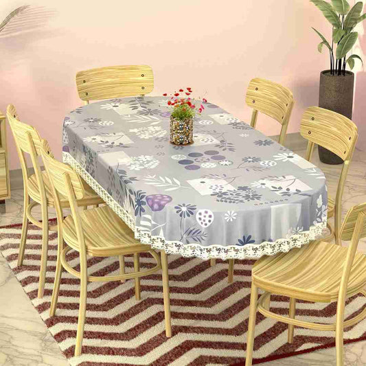LXINDIA Table Cloth Heart Home Waterproof Oval Dining Table Cover 6 Seater Flower Circle Print (Grey)