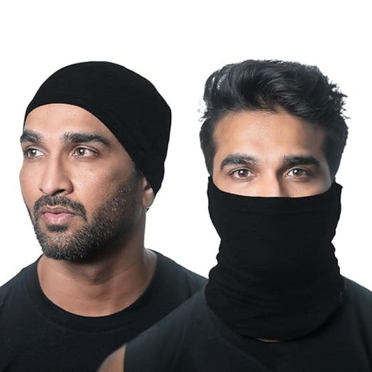 LX INDIA Face Mask HEELIUM Bamboo Bandana for Men and Women Pack of 2 Black