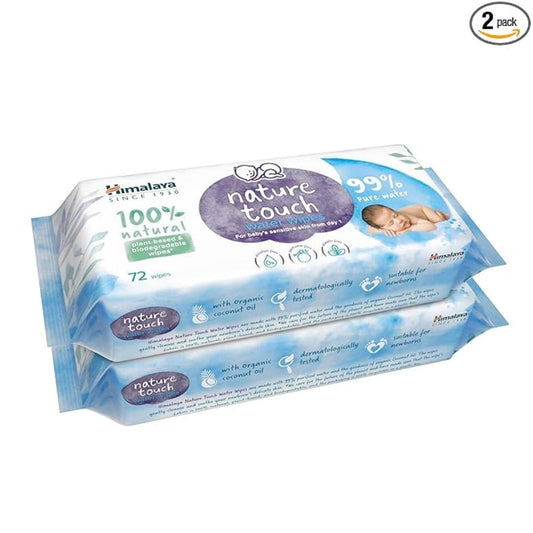 LX INDIA Cotton Wipes Himalaya Nature Touch Water Baby Wipes,99% Pure Water,72 Wipes - Pack of 2 Unscented