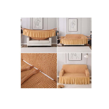 LXINDIA sofa cover HOKIPO Stretchable Elastic 2 Seater sofa cover(Light Brown )