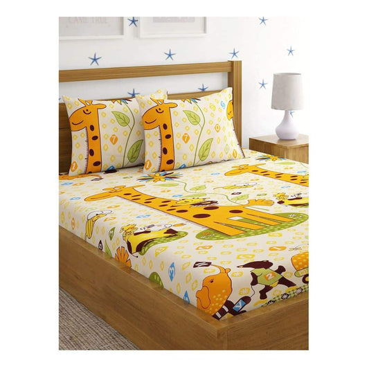 LX INDIA Bedsheet Home Sizzler Microfibre Kids Giraffe Double Bedsheet with 2 King Size Pillow Covers (Yellow)