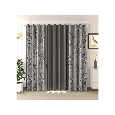 LXINDIA Curtains HOME UTSAV Premium 3 Piece Curtains for Long Door 9 Feet (Grey)