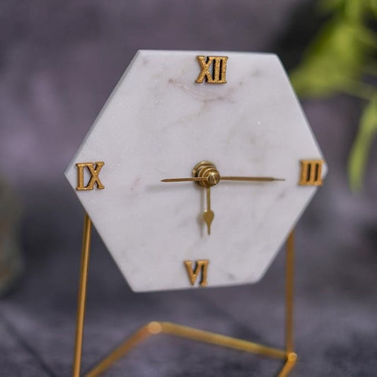 LX INDIA Antique Table clock Hexagonal HOMEARTE INDIA Marble Desktop Clock Antique Style Table Clock