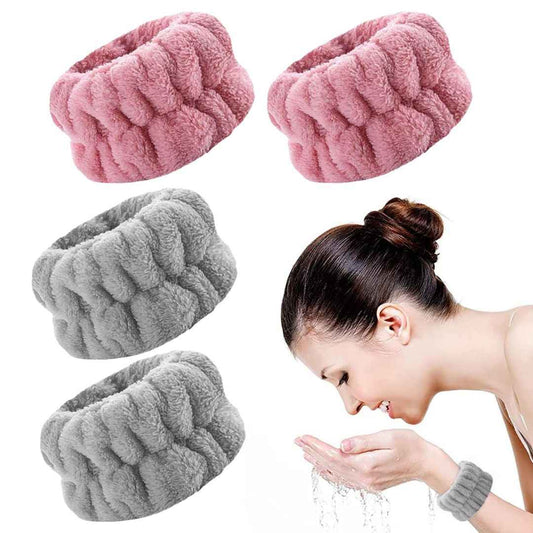LX INDIA Sweat Bands Homeaura® 2 Pairs Wrist Band for Face Washing (Red Bean and Grey)