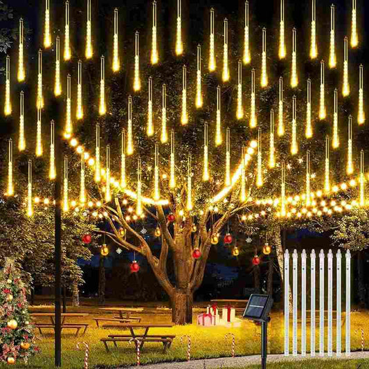 LX INDIA Garden lights Homehop Solar Light Outdoor Garden Waterproof 144 LED Decorative Meteor Shower String Lamp for Home, Balcony and Tree Automatic On/Off(30cm, 8 Stick Warm Color)