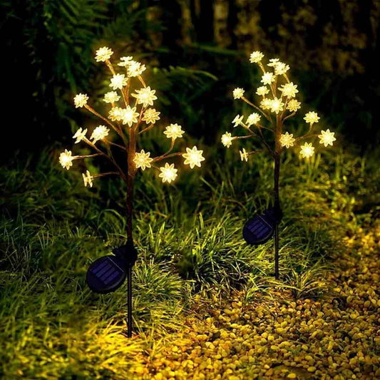 LX INDIA Fancy Lights Homehop Solar Light Outdoor Garden Waterproof Decorative Flower Lamp with 20 Led  Auto On/Off,(Aluminium, Warm White Pack of 2)