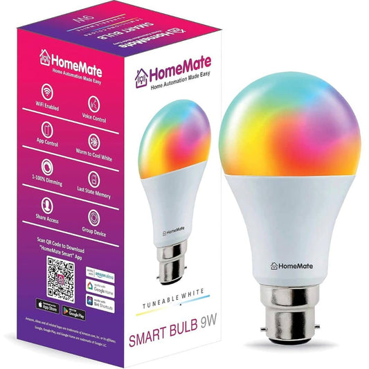 LX INDIA smart bulb HomeMate Wi-Fi RGB+CCT Smart LED Bulb | 9 Watt, Music Sync | Last State Memory | 16 Million Colors | Warm and Cool White | Compatible with Alexa, Google Assistant & Siri (Base B22)