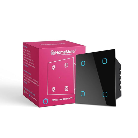 LX INDIA Wifi switch board HomeMateWi-Fi Smart 4 Gang Touch Switch (Black, Pack of 1) | No Hub Required | Works with Amazon Alexa, Google Assistant & Siri