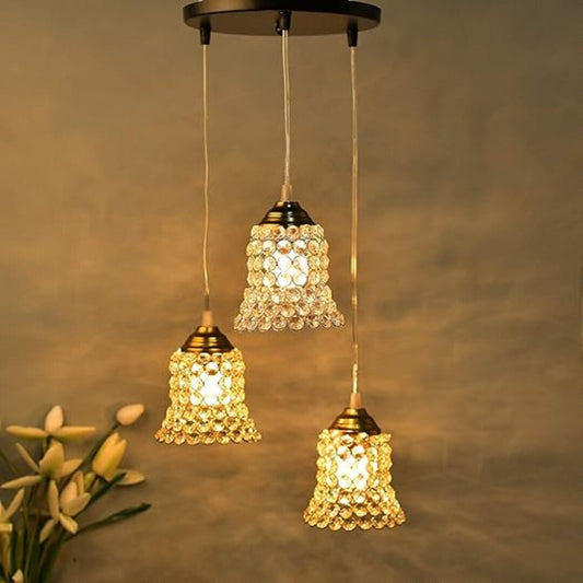 LX INDIA Fancy Lights Homesake Golden Cluster Chandelier  Round Golden Crystal Bell Hanging Light