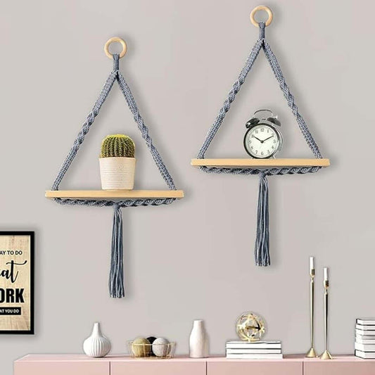 LXINDIA Wall Hanging Homesake Macrame Wall Hanging Shelf Woven Home Decor Wood Floating Storage Shelf