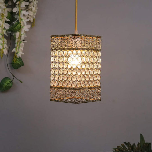 LX INDIA Fancy Lights Homesake Modern Geometric Cage Hanging Lamp  (Gold)
