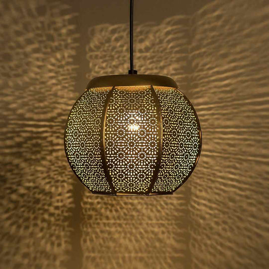 LX INDIA Fancy Lights Homesake Moroccan Hanging Pendant Light (Gold Round)