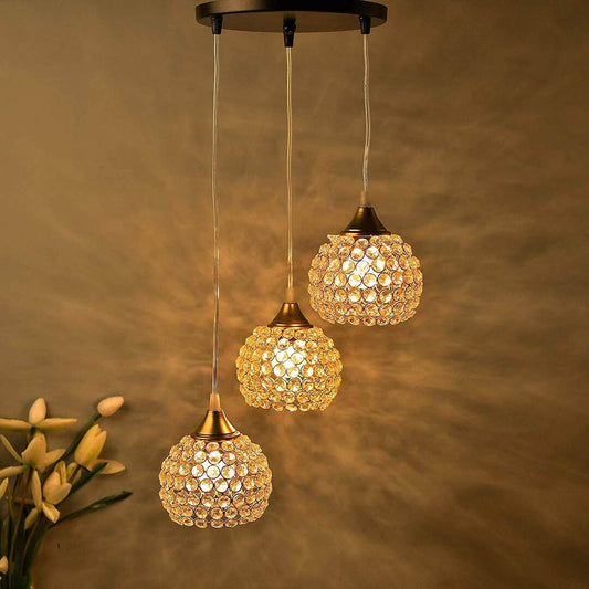 LX INDIA Fancy Lights HomesakeLights Round Golden Cluster Chandelier Crystal Half Globe Hanging Light