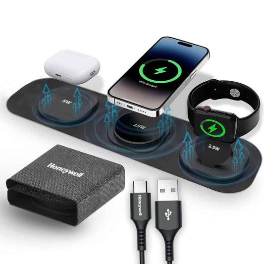 LXINDIA Mobile Charger Honeywell Zest Wireless 3 in 1 Magnetic Foldable MagSafe