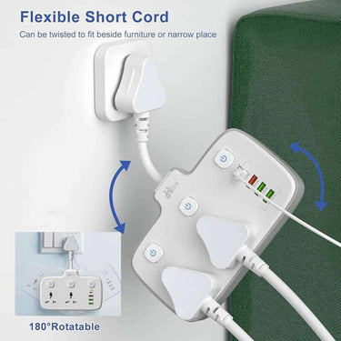 LXINDIA extension board Hoteon Extension Board Individual Switch Power Strip with 20W Fast PD Type C 2500W Extension