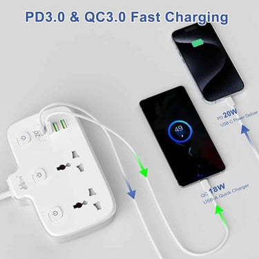 LXINDIA extension board Hoteon Extension Board Individual Switch Power Strip with 20W Fast PD Type C 2500W Extension