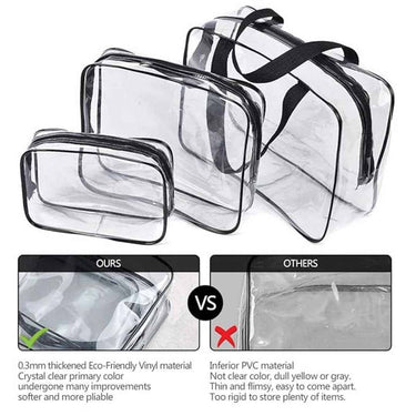 LXINDIA Bag House of Quirk 3 Pack Clear PVC Cosmetic Bags Travel Toiletry Bag Set