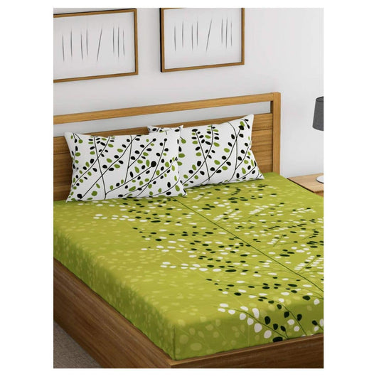 LX INDIA Bedsheet Huesland Cotton Bedsheet for Double Bed with 2 Pillow Covers (Green)