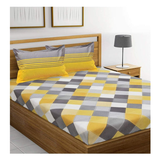 LX INDIA Bedsheet Huesland Cotton King Size Bedsheet with 2 Pillow Covers (Yellow)