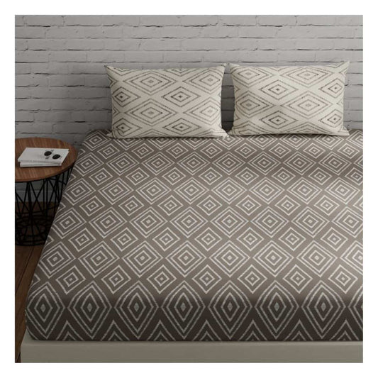 LX INDIA Bedsheet Huesland King Size Bedsheet Cotton with 2 Pillow Covers (Taupe and White)