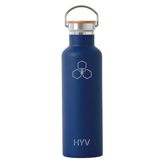 LX INDIA Bottle Indigo Blue HYV SlimPro Insulated Water Bottle 710ml, Leakproof Stainless Steel Bottle with Wooden Lid & Steel Handle, 24H Cold & 12H Hot, BPA-Free, Premium Thermos Flask