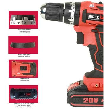 LXINDIA Corded and Cordless Drills IBELL Brushless Cordless Impact Driver Drill Bm18 60 (Red)