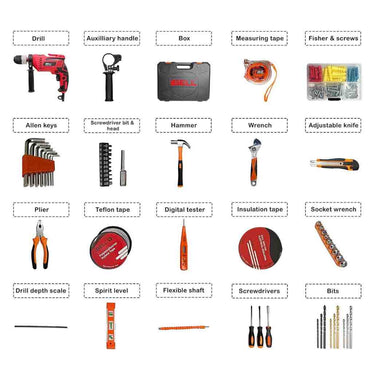 LXINDIA Drill Kit IBELL Professional Tool Kit with Impact Drill TD13 100 650 W