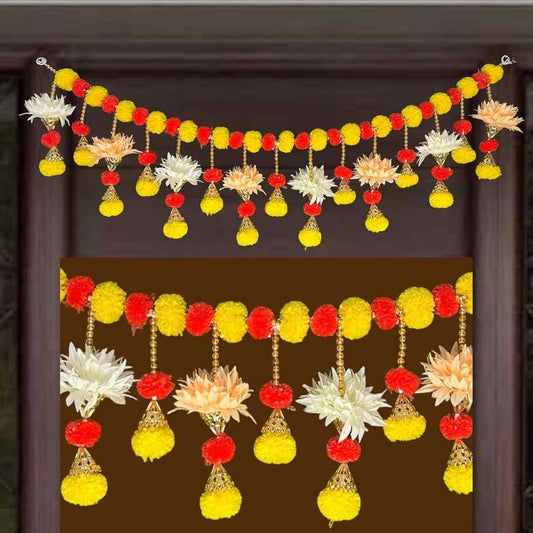 LX INDIA Diwail sale iHandikart Handcrafted Decorative Bandanwar with Marigold, Artificial Flowers, Bells & Beads - 40x9 Inches for Home & Festive Decorations, Perfect for Housewarming & Traditional Celebrations (B0066)