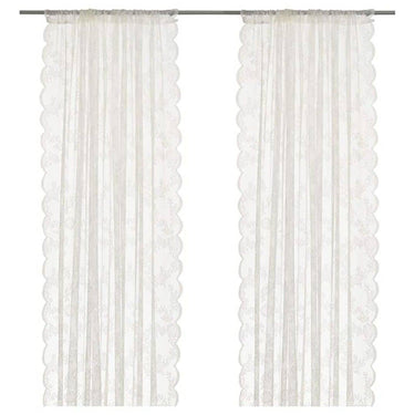 LXINDIA Curtains IKEA Alvine Spets Polyester Floral Sheer Pair Of Curtains (White 57X98) 2 Panels