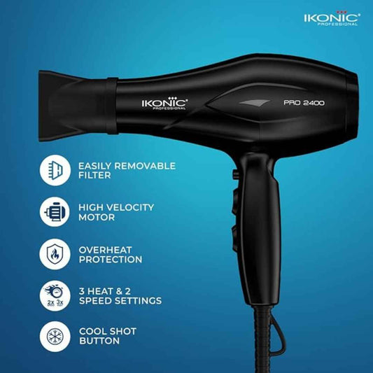 LXINDIA Dryer Ikonic 2400 Professional Hair Dryer (Black)