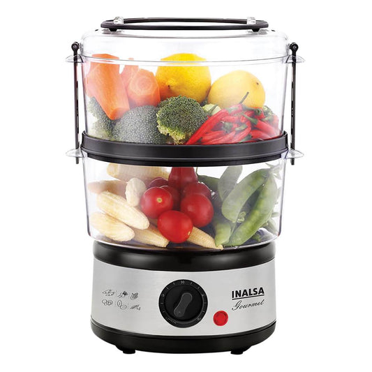 LX INDIA Electric Egg Boiler and Steamer Inalsa 5L Gourmet Multi-Function 500W-Food Steamer & Egg Boiler with LED Indicator,BPA-Free 2 Tier Stackable Baskets,Stainless Steel Base,Fits 14 Eggs in One Go (Black/Silver)