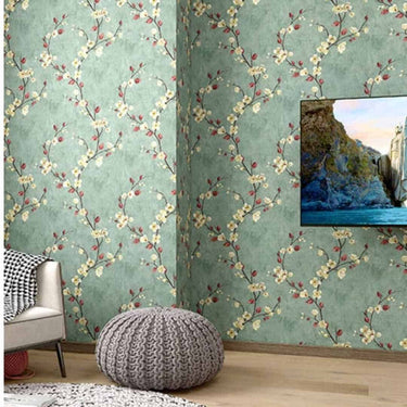 LXINDIA Wallpaper Indian Royals Green with Flower Wallpaper for Bedroom