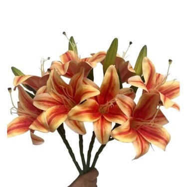 LXINDIA Plants Indus Decor Life like Set of 4 Stems Artificial Lily Flower Bunch (Orange)