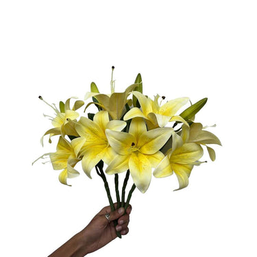 LXINDIA Plants Indus Decor Life like Set of 4 Stems Artificial Lily Flower Bunch  (Yellow)